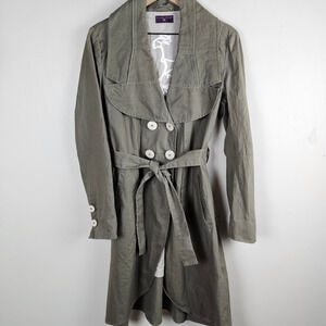 One Step Linen Belted Peacoat Jacket Women's‎ Sz 42 L Taupe Grey Artsy